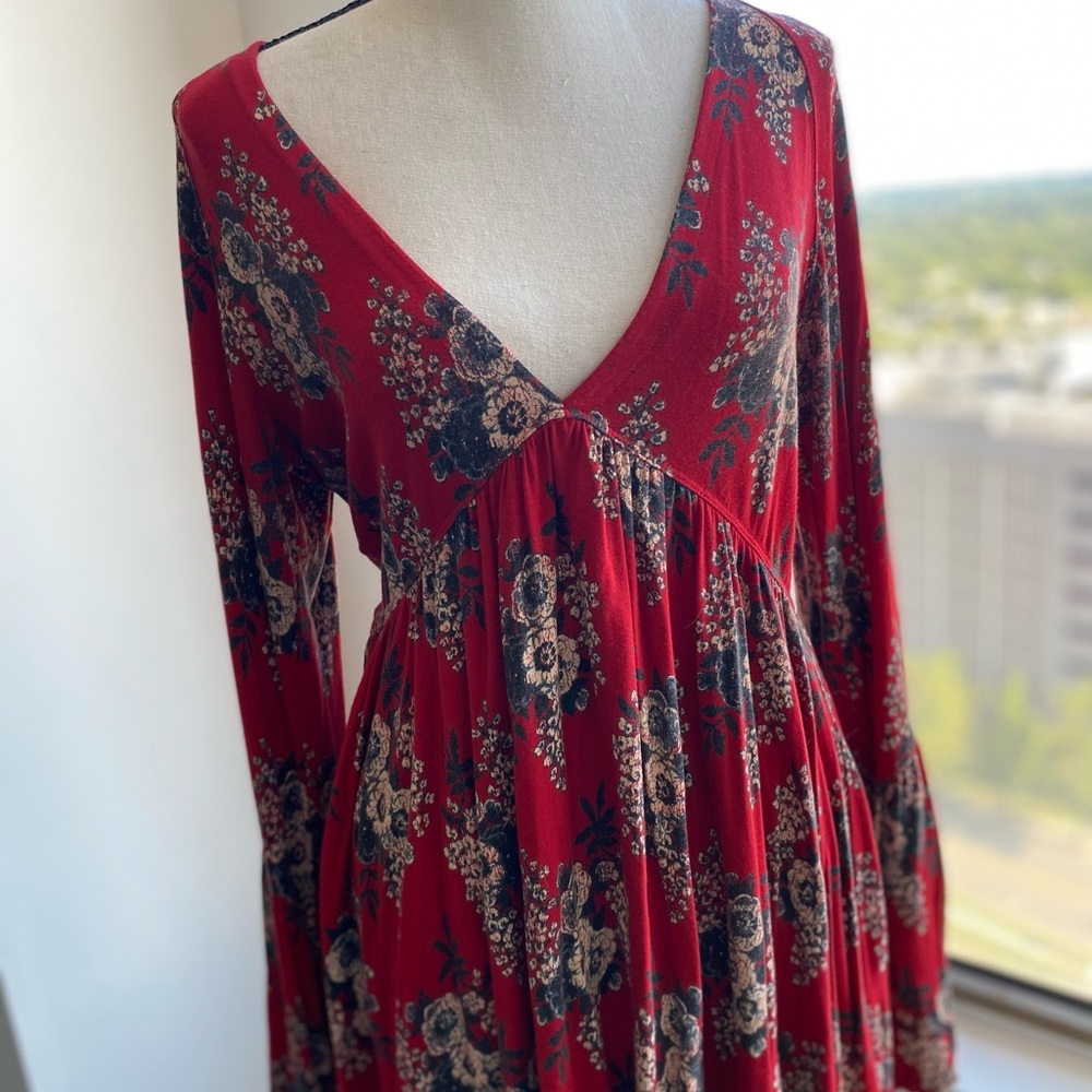 Free People Red Floral Long Sleeve top